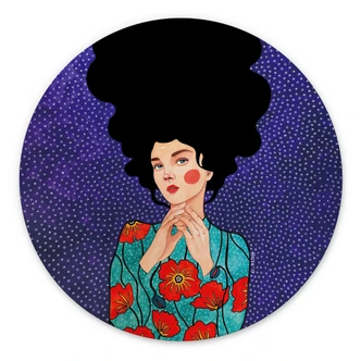 Wandbild Frau im Mohnblumenkleid - Alu-Dibond - Hülya - Rund 
