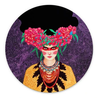 Billede Kvinde med blomsterkrans og stivelse - Hülya - Alu-Dibond Round 
