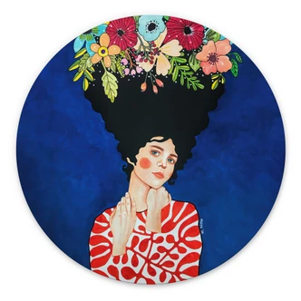 Wandbild Frau mit Blütenpracht im Haar - Hülya - Alu-Dibond Rund 