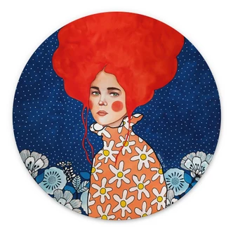 Wandbild Frau mit rotem Haar und Blüten - Alu-Dibond - Hülya - Rund 