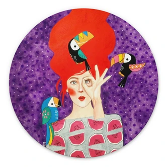 Wandbild Frau mit Tukan-Trio - Hülya - Alu-Dibond Rund 