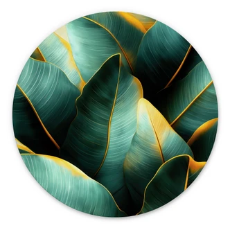 Wanddecoratie Exotische bananenbladeren - Jaszke - Alu-Dibond Rond 
