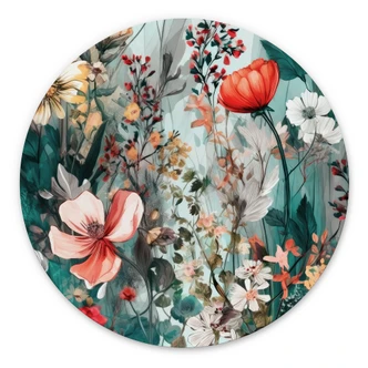 Wandcirkel Lenteweide met bloemen - Jaszke 