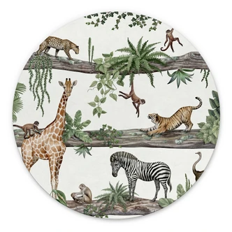 Wanddecoratie Afrikaanse dieren in de jungle - Kikki Belle - Alu-Dibond Rond 
