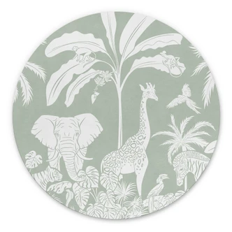 Ronde Wanddecoratie jungle dieren in tropisch groen - Kikki Belle - Aluminium dibond 