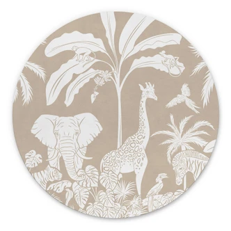 Ronde wanddecoratie Jungle dreams - Afrikaanse wilde dieren in bruin - Kikki Belle - Aluminium dibond 