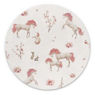 Ronde muurschildering Eenhoorn droom in bloemenland - Kikki Belle 