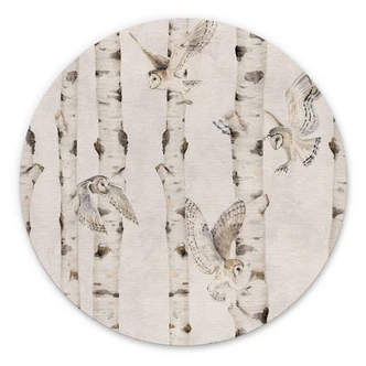 Ronde muurschildering uilen in een berkenbos - Kikki Belle 