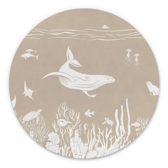 Ronde Wanddecoratie Fascinerende zeedieren in de oceaan - Bruin - Kikki Belle - Rond - Aluminium dibond 
