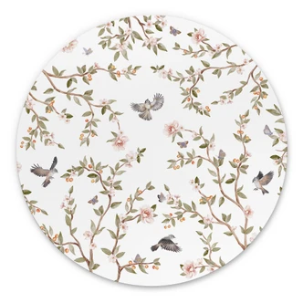 Dibond Wanddecoratie Rozenstruik met vogels - Kikki Belle 