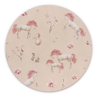 Betoverde eenhoorns met kersenbloesems Muursticker - Kikki Belle - Rond 