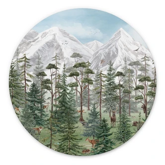 Animali della foresta in una verde foresta alpina - Kikki Belle - Tondo in alluminio dibond 