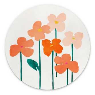 Vægcirkel Små blomster i ferskenfarver - Kubistika Vægcirkel Små blomster i ferskenfarver - Kubistika
