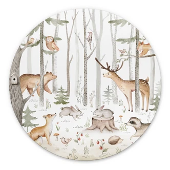 Wanddecoratie Avontuur met bosdieren - Kvilis - Alu-Dibond Rond 