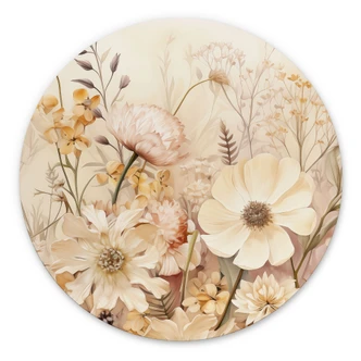 Wanddecoratie Vintage bloesems in de wei - Lola Peacock - Alu-Dibond Rond 