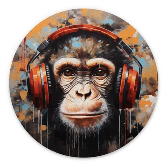 Dibond Wanddecoratie DJ-aap met hoofdtelefoon - Magnusson 