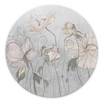 Wandbild Blumen im Vintage Stil in Grau - Ms Tiff - Alu-Dibond Rund 