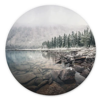 Wanddecoratie Winterbos aan het meer - Rostovskiy - Alu-Dibond Rond 