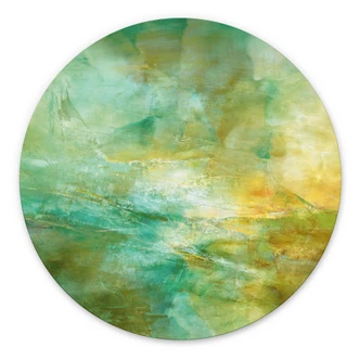 Wanddecoratie Abstracte horizon in limoengroen - Schmucker - Alu-Dibond Rond 