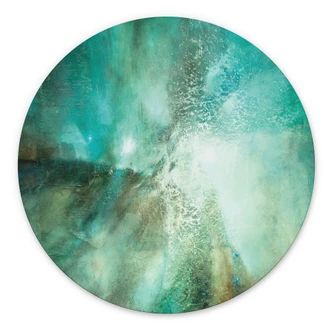 Wanddecoratie Abstract turquoise in licht en structuur - Schmucker - Alu-Dibond Rond 