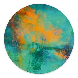 Wanddecoratie Turquoise Noorderlicht - Schmucker - Alu-Dibond Rond 