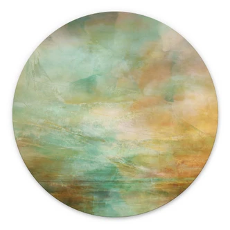 Wanddecoratie turquoise-goud licht aan zee - Schmucker - Alu-Dibond rond 