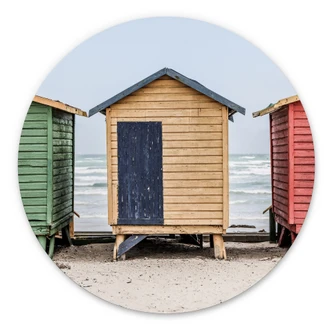 Wanddecoratie Kustcharme - Kleurrijke hutten aan zee - Geschoten door Clint - Alu-Dibond Rond 