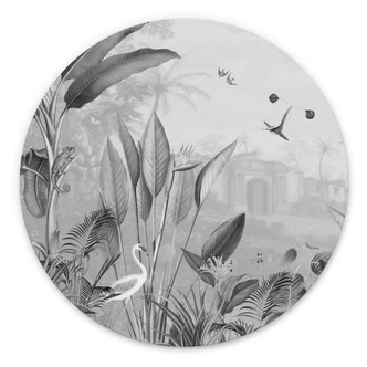 Wandcirkel Sir Edward - Botanisch zwart wit Wandcirkel Sir Edward - Botanisch zwart wit