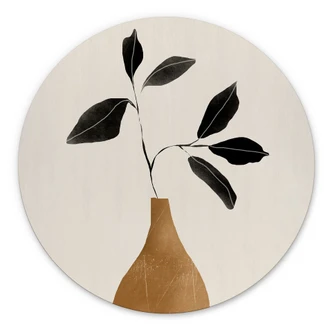 Wanddecoratie Tak in gouden vaas - ThingDesign - Aluminium Dibond Rond 