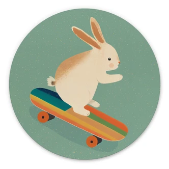 Wandcirkel Treechild - Skateboard Konijntje 