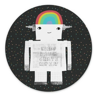 Wandbild Regenbogen-Roboter Sleep Laugh Create - Treechild - Alu-Dibond Rund 