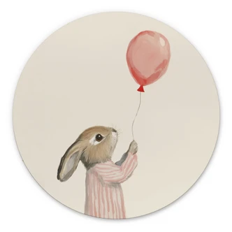 Wandbild Süßer Hase mit Luftballon - Treechild - Alu-Dibond Rund 