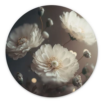 Wandbild Weiße Blumen mit Goldstaub - Treechild - Alu-Dibond Rund 