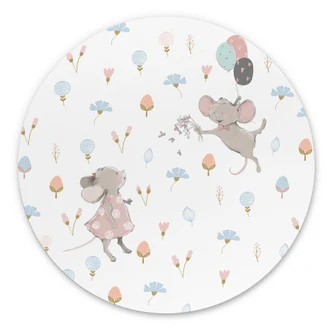 Wandbild Kleine Mäuse mit Luftballons - UN Designs - Rund - Alu-Dibond 