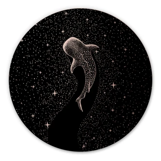 Wanddecoratie met kopereffect Walvishaai in de oceaan van sterren - Cakir - Alu-Dibond Rond 