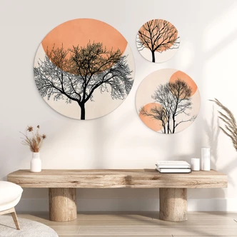 Vægcirkel Sæt Kubistika - Varm solnedgang i ferskenfarver (3 stk.) 