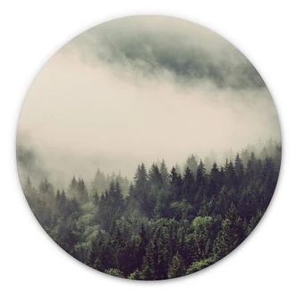 Alu-Dibond Nebel im Wald 02 - Rund 