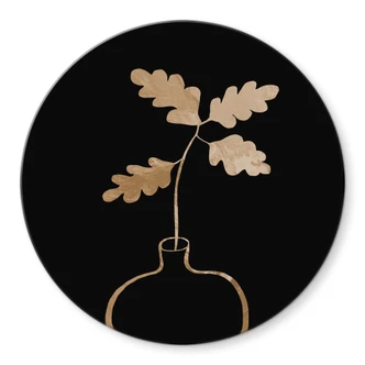 Glasbild 1X Studio - Goldene Eichenblätter in einer Vase - Rund 