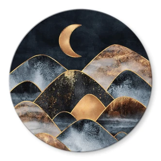 Glasbild Fredriksson - Berge im goldenen Mondlicht - Rund 