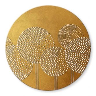 Glasbild Blumen aus weißen Perlen - Grande - Rund Glasbild Blumen aus weißen Perlen - Grande - Rund