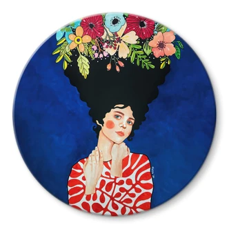 Glasbild Frau mit Blütenpracht im Haar - Hülya - Rund Glasbild Frau mit Blütenpracht im Haar - Hülya - Rund