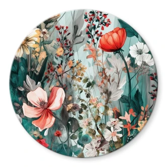 Glasbild Frühlingswiese mit Blumen - Rund - Jaszke 