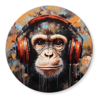 Glasbild DJ Affe mit Kopfhörer - Magnusson - Rund 