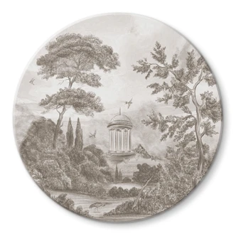 Glasbild Landschaft mit Gartenlandschaft in Beige - Ms Tiff - Rund 