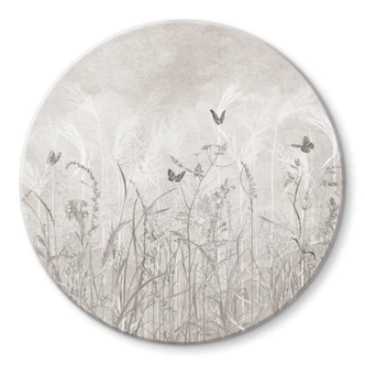 Glasschilderijen Wilde bloemenweide met vlinders in Scandinavisch design - Ms Tiff - Rond 