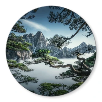 Glasbild Kiefernwald im Huang Shan Gebirge - NingYun Ye - Rund Glasbild Kiefernwald im Huang Shan Gebirge - NingYun Ye - Rund