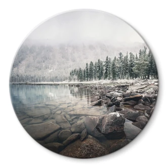 Glasbild Winterwald am See - Rostovskiy - Rund 