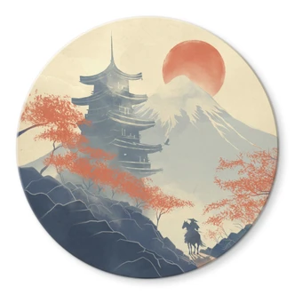 Glasbild Sonnenaufgang über der Pagode - Roze - Rund 