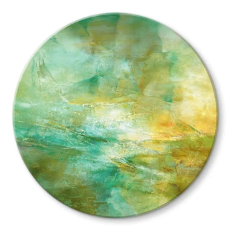 Tableau en verre Horizon abstrait en vert citron - Schmucker - Rond 