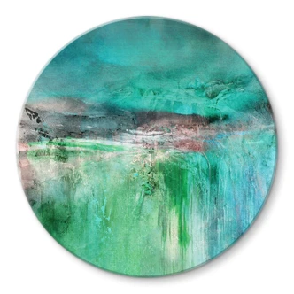 Tableau en verre Paysage imaginaire vert - Schmucker - Rond 